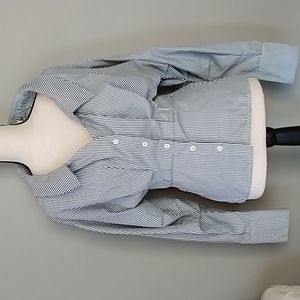 Do + Be women's blue and white button-up shirt with collar long sleeve s…